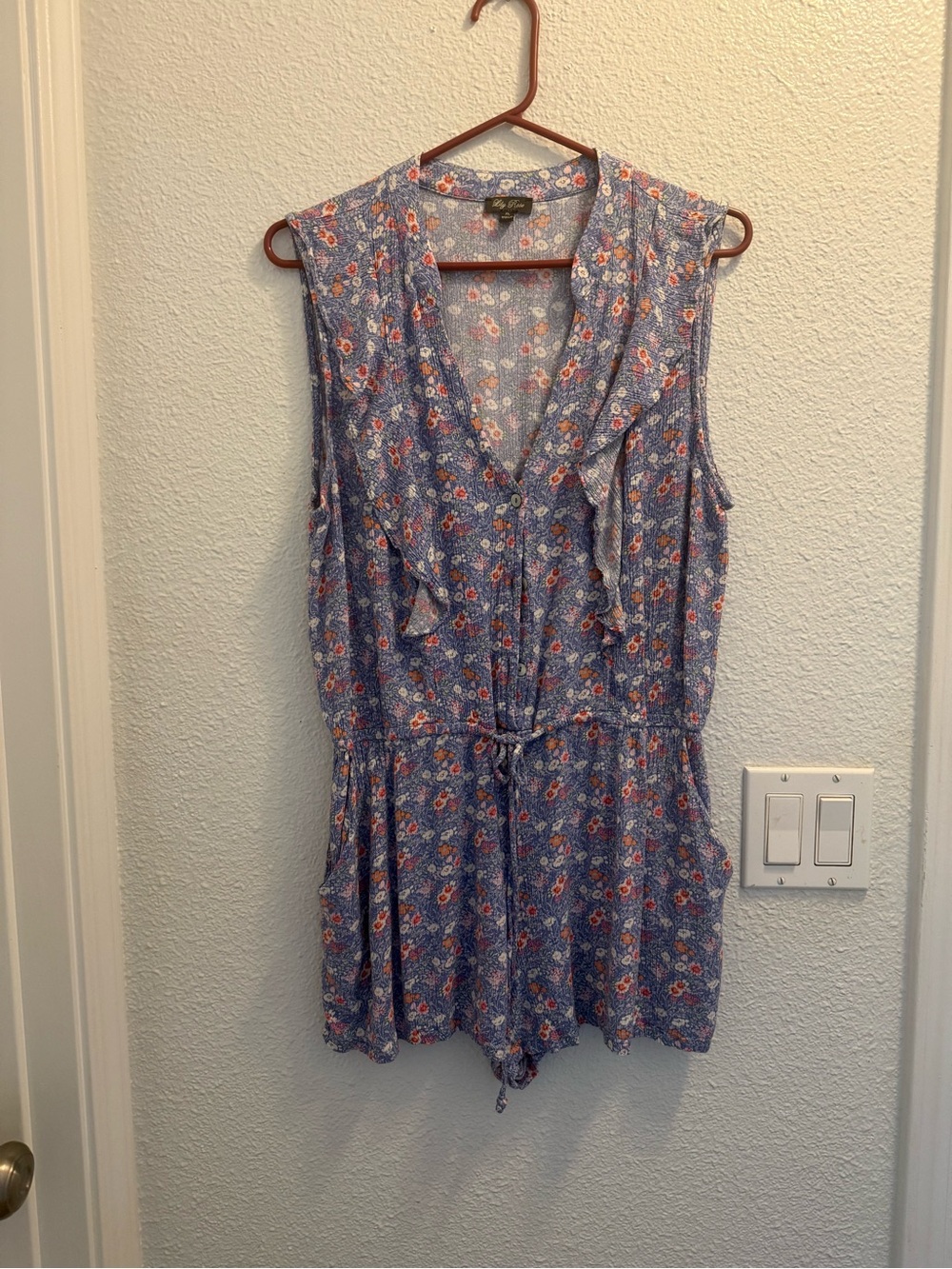 Lily Rose Blue Floral Blouse with Pink and Cream Blooms - Picture 3 of 7